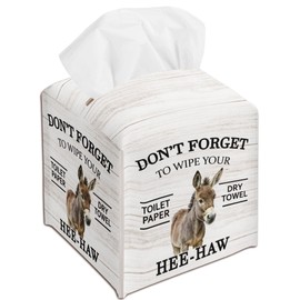 Funny Tissue Box Cover Square, Wood Pattern Leather Tissue Box Cover Holder, Housewarming Gift Ideas for Family Friends, Home Office Bathroom Car Decor-(5.2 Inches) A29