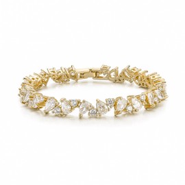 Ever Faith Gorgeous Pear-shaped Cubic Zirconia Wedding Tennis Bracelet for Bride Bridesmaid, Elegant Round Stone Gold Plated Bridal Lightweight Prom Accessories Jewelry for Women