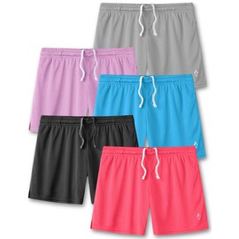 Paquete de 5 pantalones cortos deportivos para mujer, de malla, con entrepierna de 5 pulgadas, con bolsillos con cierre, Conjunto 1, XXL
