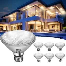 Homnebila PAR30 Short Neck 75W, 6 Pack PAR30 Halogen Flood Light Bulbs, 2700K, Dimmable, Long Lasting PAR30 Light Bulb 120V with E26 Base for 5-6in Recessed/Ceiling Cans/Accent/Tracking Lighting