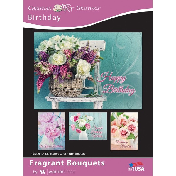 Fragrant Bouquets - Birthday Greeting Cards - NIV Scripture - (Box of 12)