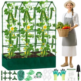 A-Frame Cucumber Trellis - 65 in (H) X 50 in (L) Supports Climbing Plants with Rectangle Raised Bed, Durable Garden Trellis for Outdoor Supporting Cucumbers Peas Vines, Includes Clips & Netting