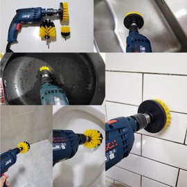 Drill Brushes 3 Pcs Electric Washing Drill Brushes for Cleaning, for Clean Household and Company Floors, Bricks, Toilets, Bathtubs, Wash Basins, Cars, Etc. (Yellow)
