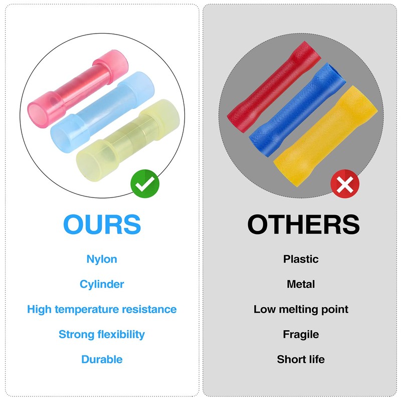 100pcs PA66 Nylon 16-14 AWG Wire Connectors Electrical Crimp Butt