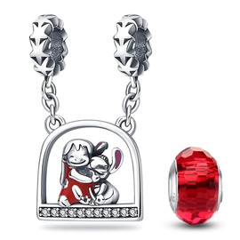 HappyStar Charms Pendant, 925 Silver for Bracelets, Red Charm Pendants, Beads Charms, Compatible with European Bracelets and Necklaces for Women, Sterling Silver