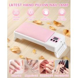 72W Hand Pillow Nail Lamp with Foldable Stand, UV LED Nail Dryer with 24 Beads, Dual Light Source, 3 Timers and Comfortable Arm Rest for Fingernail & Toenail Gel Polish