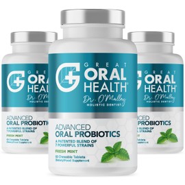 Oral Probiotics for Mouth Bad Breath Treatment for Adults: Dentist Formulated BLIS K12 M18 Advanced Oral Probiotics for Teeth and Gums, 60 Chewable Oral Health Probiotics Supplement Tablets (Mint 3pk)