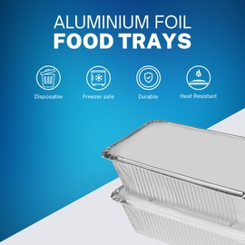 CafeTEq Aluminium Foil Food Trays (No 2) Containers Including Lids Perfect for Storage Freezing Roasting BBQ Meal Prep Takeaway (20)