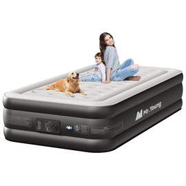 Mr.Young Air Mattress Twin with Built in Pump, Luxury Blow up Mattress, Colchones Inflables in 2 Mins Self-Inflation/Deflation, Inflatable Mattress for Guests and Home, Camping, 650lb MAX