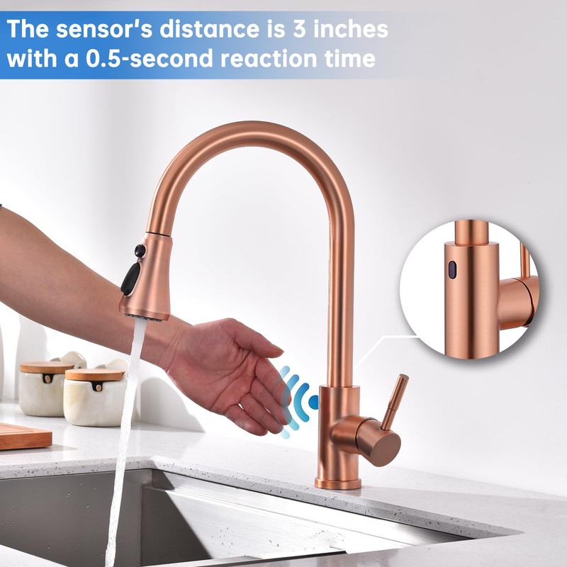TUTEW Touchless Kitchen Faucet with Pull Down Sprayer, Red Copper