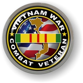Vietnam War Veteran 3D Domed CAR Emblem Badge Sticker Round Chrome Metal Round Bezel