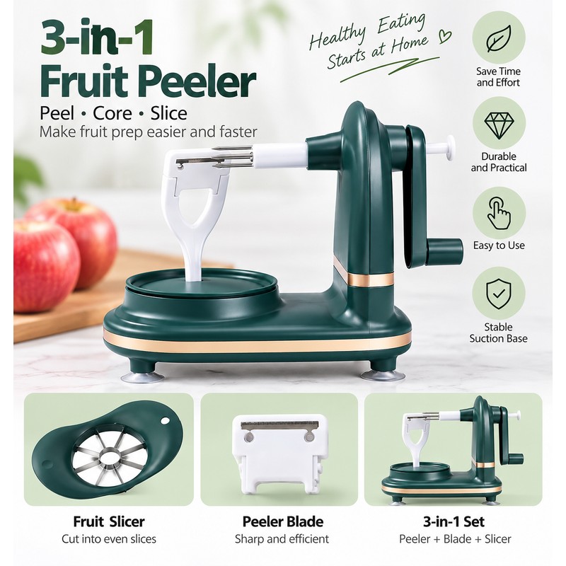 3-in-1 Hand Crank Fruit & Vegetable Peeler for Kitchen Prep