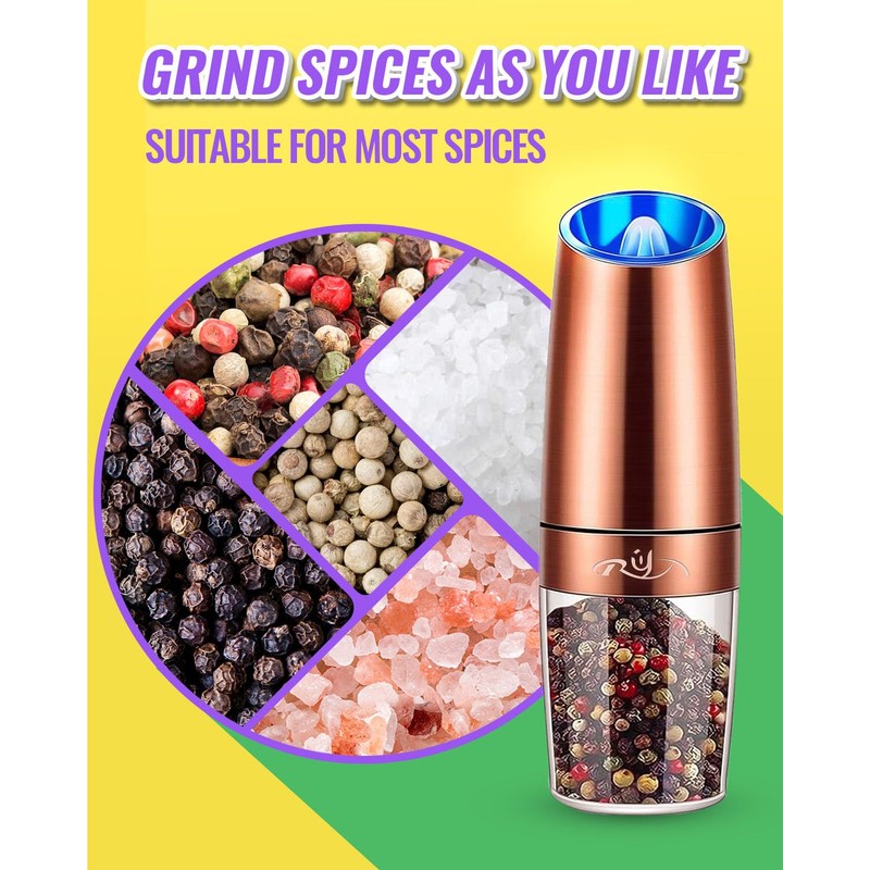 Rongyuxuan Electri Gravity Salt and Pepper Grinder Set, Ceramic Rotor,