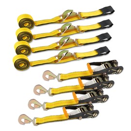 Autofonder Heavy Duty 4-Pack Axle Tie Down Straps for Trailers - 2" x 114" Car Hauler Straps with Snap Hooks - 10,000 lbs Break Strength, 3300 lbs Capacity - DOT Certified Wheel Tie Downs (Yellow)