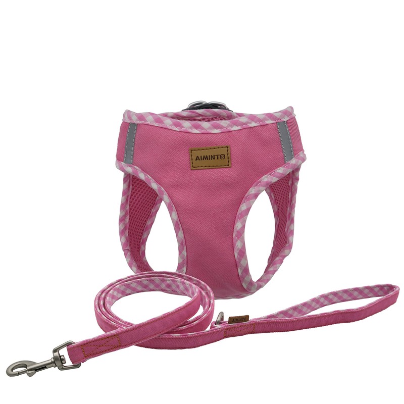 Aiminto Denim Dog Harness & Leash Set, Breathable Mesh, Lightweight,