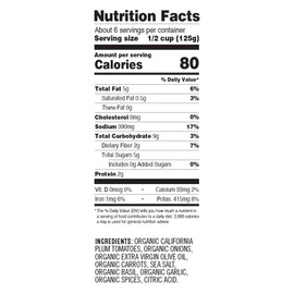 Sonoma Gourmet Plum Tomato Marinara Pasta Sauce | USDA Organic, Non-GMO, Gluten-Free and No Sugar Added | Made With Fresh Ingredients | 25 Ounce Jars (Pack of 6)