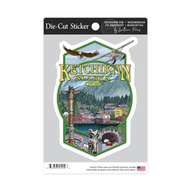 Die Cut Sticker Ketchikan, Alaska, Montage, Contour Vinyl Sticker 3 to 6 inches, (Waterproof Decal for Cars, Water Bottles, Laptops, Coolers), Large