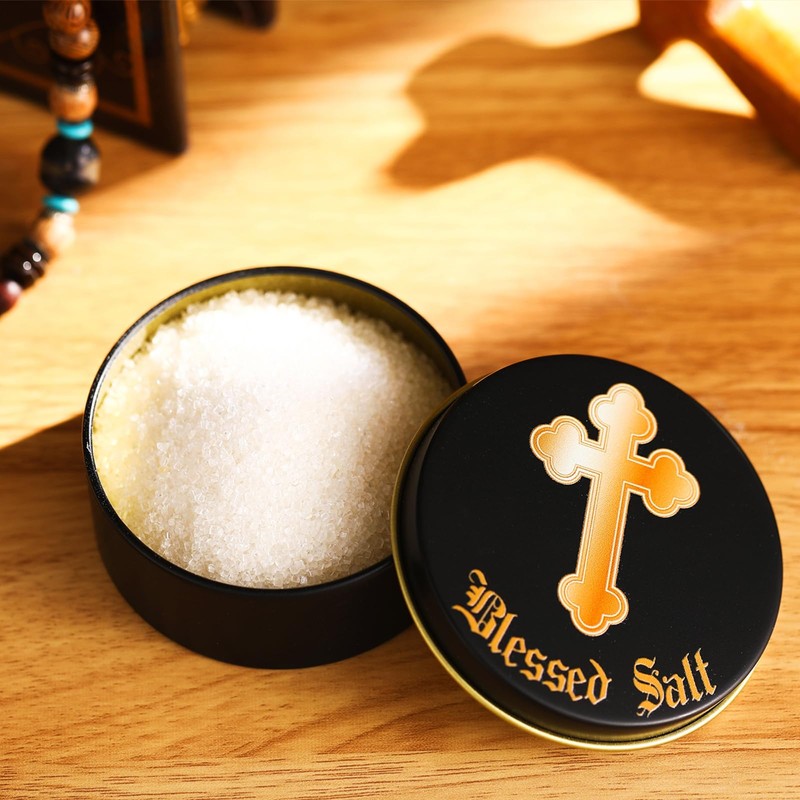 Reallnaive Blessed Salt Cellar Holy Salt Container with Gold Cross