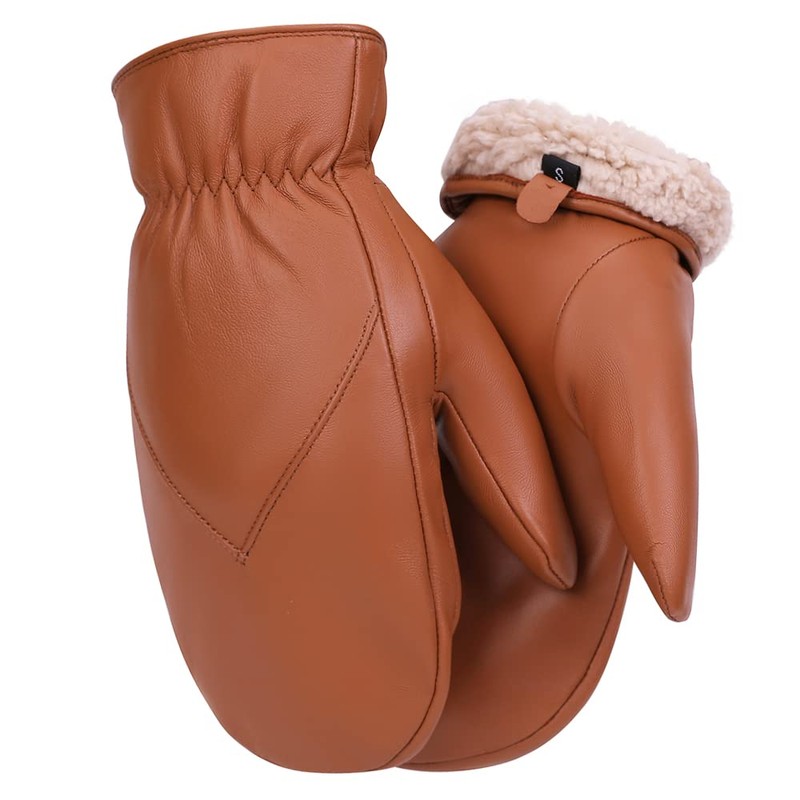 Mens Leather Mittens Soft Lambskin Warm Winter Fleece Lined by