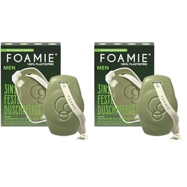 Foamie 3in1 Feste Dusche M√§nner, Hanfsamen & Zedernholz-√ñl, K√∂rper, Gesicht, Festes Shampoo Herren, Beruhigende Reinigung, 90g Extra-Pflegepackung (Packung mit 2)