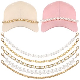 Tondiamo 5 Pcs Trucket Hat Chains Bill Decoration for Women Man Metal Detachable Chains Bulk Trucket Hat Charms DIY Mesh Baseball Cap Truckers Accessories Assorted Styles (Gold,Pearl)