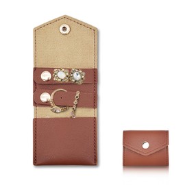 AfitLulu Mini Travel Jewelry Roll Bag with Buckle, Foldable Multifunctional Mini Travel Jewelry Case, Small Jewelry Bags Storing Rings, Necklaces, Earrings (Brown)