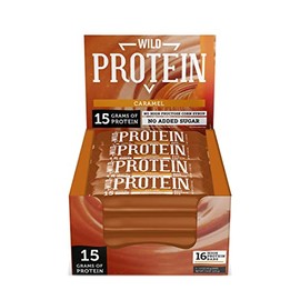 Wild Protein  Barras altas en protena  Sabor caramelo  Pack de 16 unidades  15 g de protena  Sin azcares ni grasa aadida  45 g cada barra             