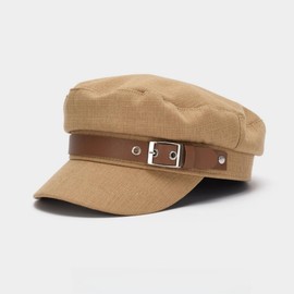 Qzkouma PDK-166 Women's Hat Newsboy Cap with Brim Cotton Linen Material Fashionable, Khaki