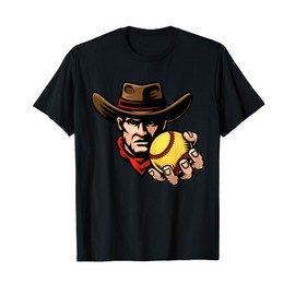 Cowboy Softball Ball Cartoon Character T-Shirt