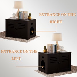 DINZI LVJ Litter Box Enclosure, Cat Litter House with Louvered Doors, Entrance Can Be on Left or Right Side, 31.5" Long Hidden Washroom for Most of Litter Box, Cat Furniture Cabinet, Espresso