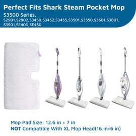 F Flammi 8 Count Steam Pocket Mop Replacement Pads for Shark S3500 Series S3501 S3601 S3550 S3901 SE450 S3801CO S3601D S2901 S2902, Steam Mop Pads for Shark