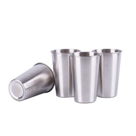 Mirenlife 4 Pack 16 Oz Stainless Steel Pint Cups Water Tumblers, Unbreakable, Stackable, Metal Drinking Glasses for Outdoors and Indoors