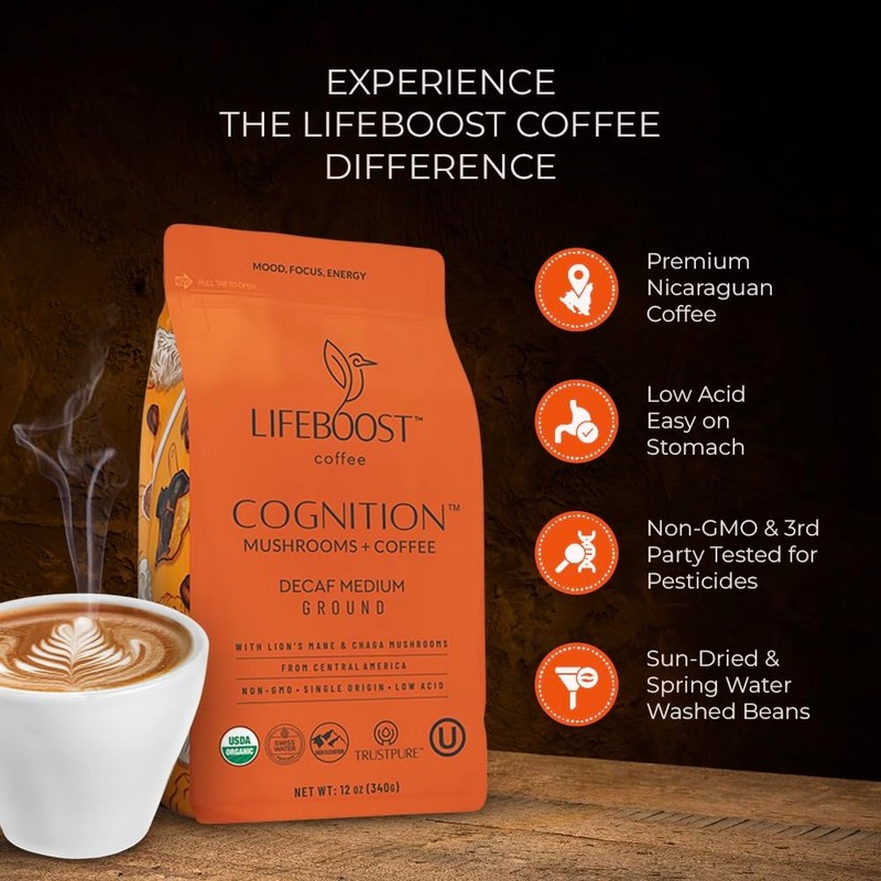 LIFEBOOST Lifeboost Cognition Adaptogenic Decaf Mushroom Coffee - Lions Mane