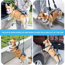 Dollephi Dog Lift Harness, Dog Lift Sling Carrier with Handle & Shoulder Sling, Support Harness for Rear Back Legs Helps,Disabled,Arthritis,Joint Injuries,Paralysis Up Stairs（Blue,Large）