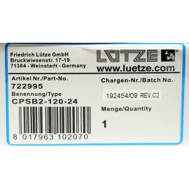 LUETZE CPSB2 120 24 POWER SUPPLY 722995 Input 200-500 VDC Output 24 VDC