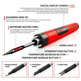 Cordless USB Rechargeable Portable Soldering Iron, 3-speed Temperature Adjustable, Heating Core, Soldering Iron Cord, Rosin, Soldering Iron Stand, Storage Case