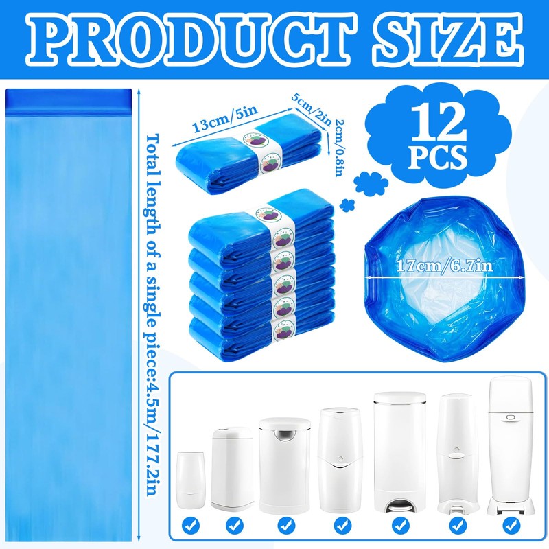 SaiXuan Pack of 12 Nappy Bin Refill Cassettes, 4.5 m