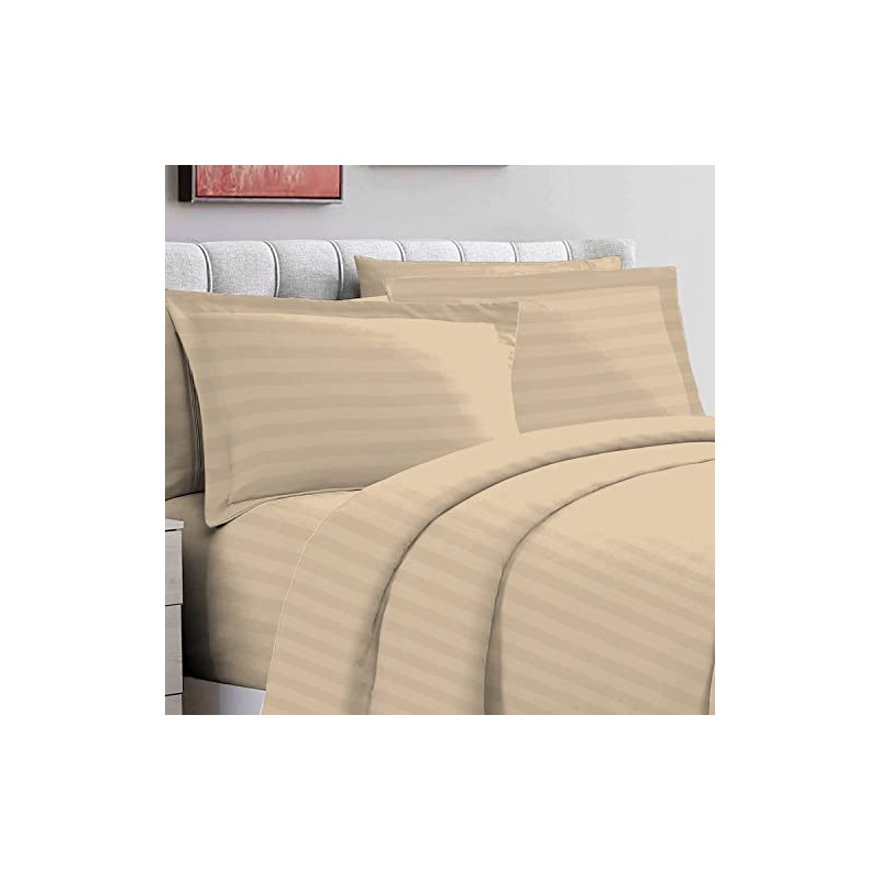 Taupe Satin Striped Bedding Cotton King Size Pillow Cases 2
