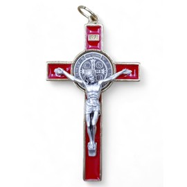 La Balestra Cross of Saint Benedict Made in Italy Handmade Cross Pendant Necklace 18K Gold Plated Metal Body of Christ - Medal of Saint Benedict