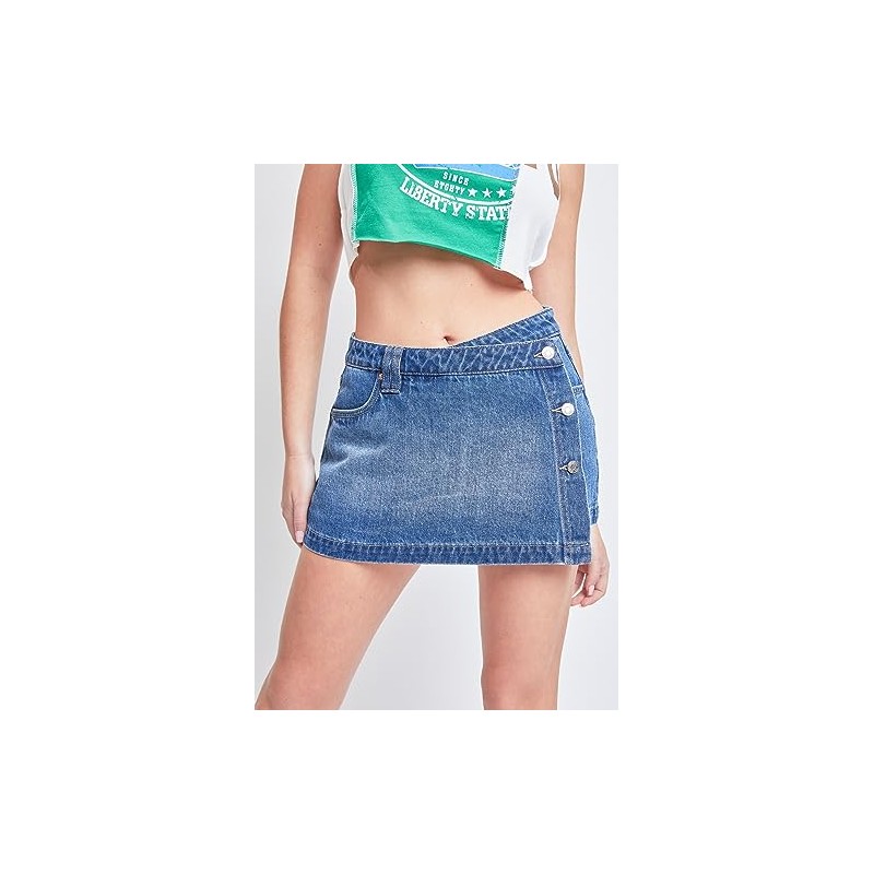 YMI Women's Denim Wrap Skort, Black, 11