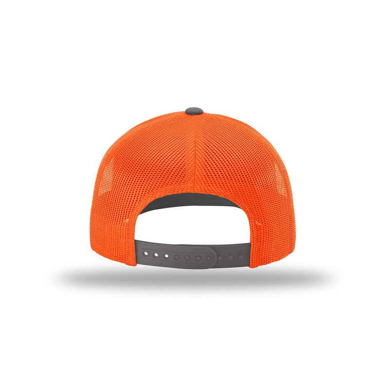 RICHARDSON 112 Trucker OSFA Baseball Hat Ball Cap, Charcoal/Neon Orange