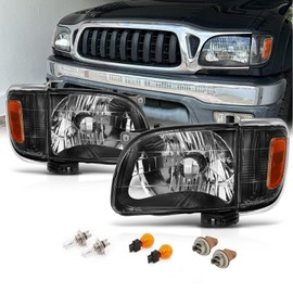 AmeriLite Black Replacement Headlights Assembly Corner Lamp Set For 2001-2004 Toyata Tacoma - Passenger and Driver Side