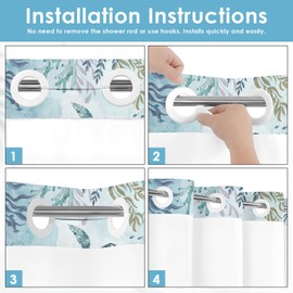 Nesphy No Hook Nautical Blue Sea Turtles Shower Curtain with Snap in Fabric Liner Set, Ocean Beach Double Layers Waterproof Fabric with See Through Top Window Open Grommet Bath Curtain 71x74 Inch
