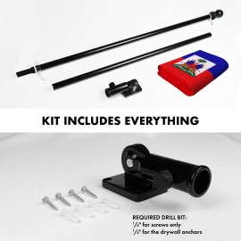 UD_G128 Combo Pack: 5 Ft Tangle Free Spinning Flagpole (Black) & Haiti Flag 2.5x4 Ft Embroidered 220GSM Spun Polyester, Brass Gr