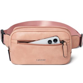 LATMAP 2L Fanny Packs Everywhere Belt Bag Small Fashion Crossbody Waist Pack Faux Leather Waterproof Sling Chest Bag for Women Trendy Light-Pink