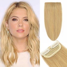TANJET Human Hair Toppers for Women Natural Blonde 6 Inch Straight Silky One Piece Invisible Hairpin Increase Women Hair Volume Short Clip in Hair Extensions (#24 Natural Blonde 6 Inch 10g/Pack/1pcs