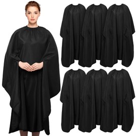 Mepase 6 Pcs Professional Hair Cutting Cape Barber Cape 64 x 56 with Armholes Black and Adjustable Snap Closure Nylon Chemical Waterproof Salon Cloth for Hairstylist Dye Color Haircut Client Men Women