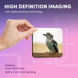Destination Vinyl ltd Great Coasters (Set of 4) Square - Australian Kookaburra Wild Bird Nature Drink Glossy Coasters/Tabletop Protection for Any Table Type #44170