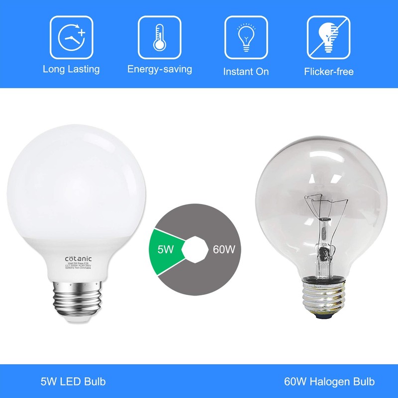 Cotanic 5000K Daylight Globe Light Bulbs, E26 Standard Base, 5W(60