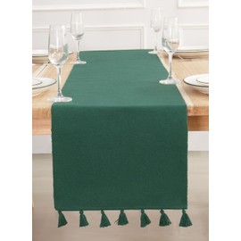 PurpleEssences Solid Ribbed Woven Table Runner Spring Summer Easter Farmhouse Dining Room 14 x 72 Inch - Forest Green
